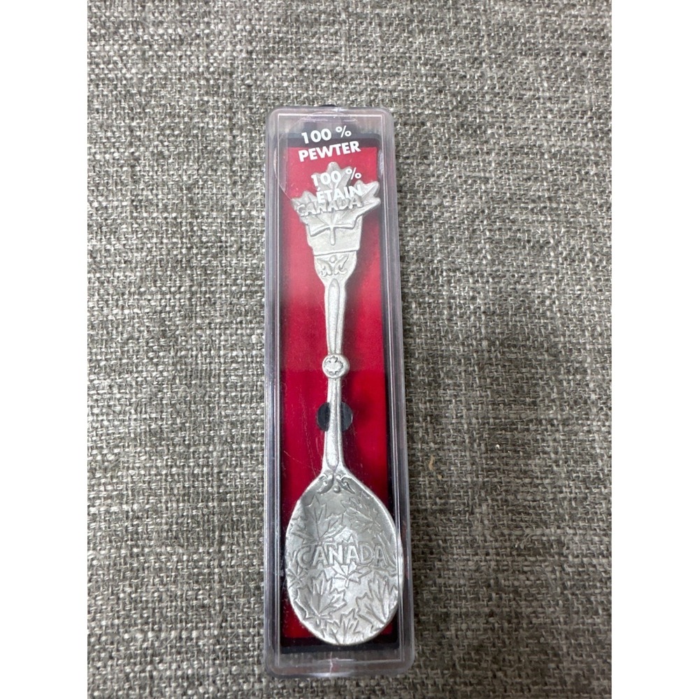 Canada Souvenir Spoon 100% Pewter Collectible Maple Leaf Design